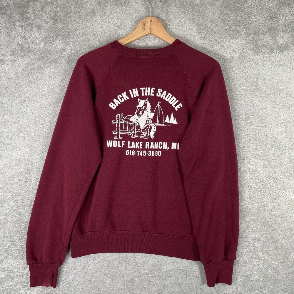 True Vintage Wolf Lake Ranch Sweatshirt Mens Large 80s Bassett Walker USA Made